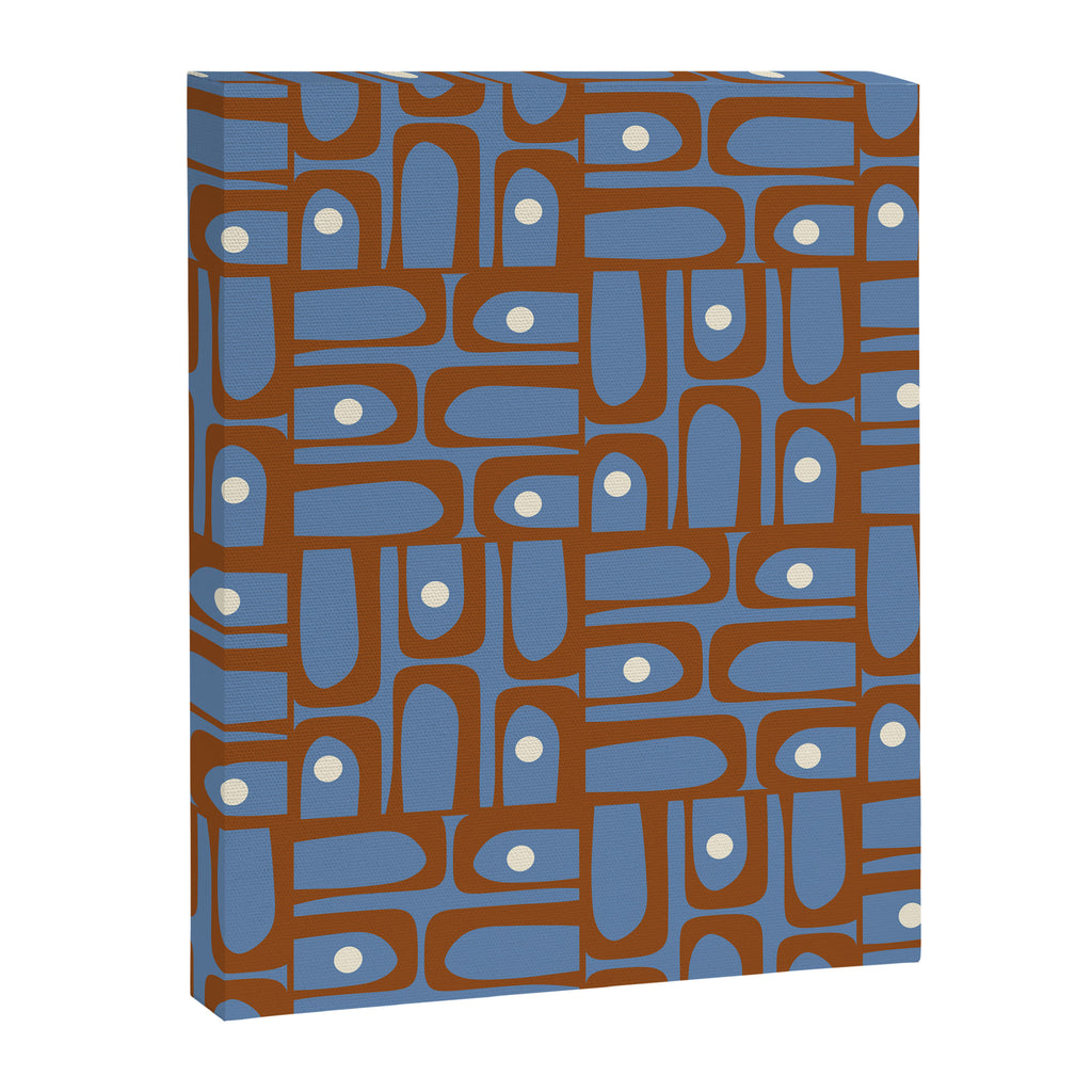 Mid Century Modern Piquet Abstract Multi Pattern in Blue and Brown Canvas Print Gallery Image 8