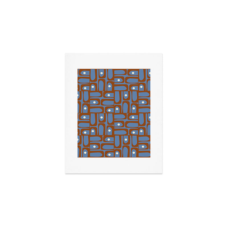 Mid Century Modern Piquet Abstract Multi Pattern in Blue and Brown Art Print Gallery Image 1
