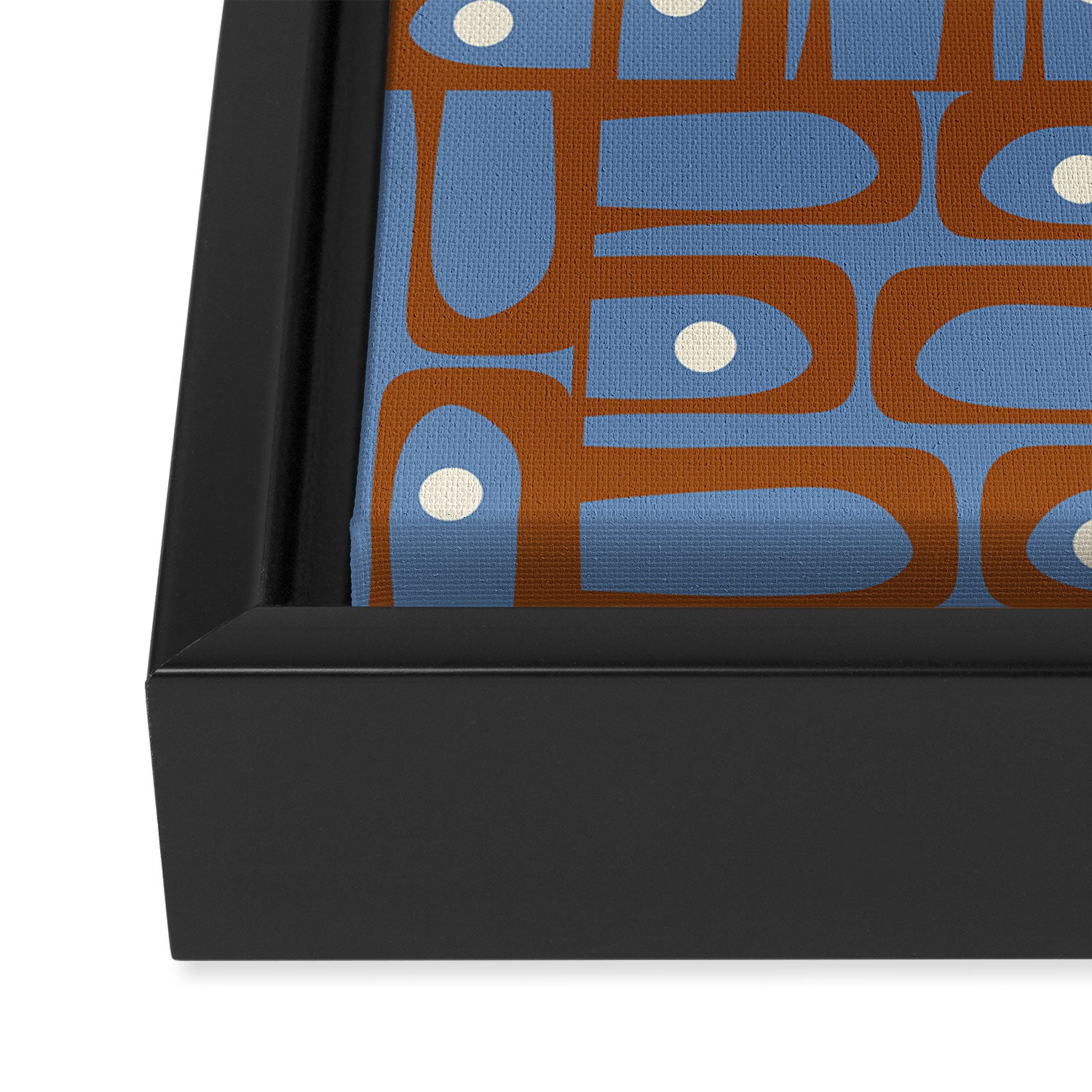 Mid Century Modern Piquet Abstract Multi Pattern in Blue and Brown Framed Canvas Print Gallery Image 3