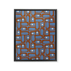 Mid Century Modern Piquet Abstract Multi Pattern in Blue and Brown Framed Canvas Print Gallery Image 8