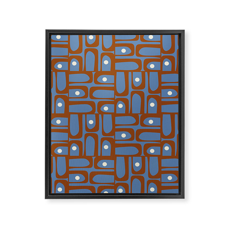 Mid Century Modern Piquet Abstract Multi Pattern in Blue and Brown Framed Canvas Print Gallery Image 8