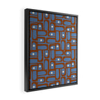 Mid Century Modern Piquet Abstract Multi Pattern in Blue and Brown Framed Canvas Print Gallery Image 2