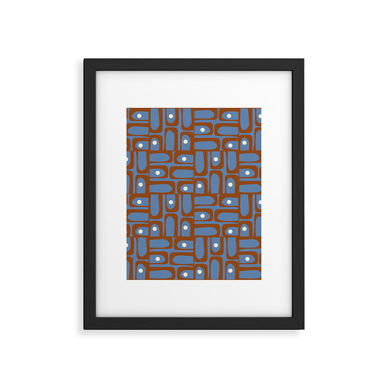 Mid Century Modern Piquet Abstract Multi Pattern in Blue and Brown Framed Art Print Gallery Image 6