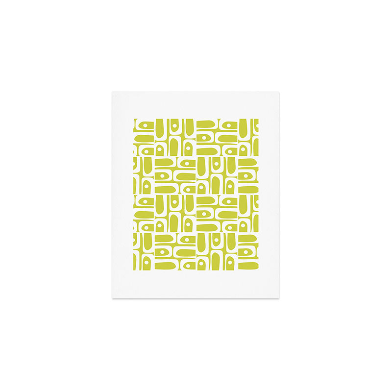 Mid Century Modern Piquet Abstract Multi Pattern in Chartreuse and White Art Print Gallery Image 1