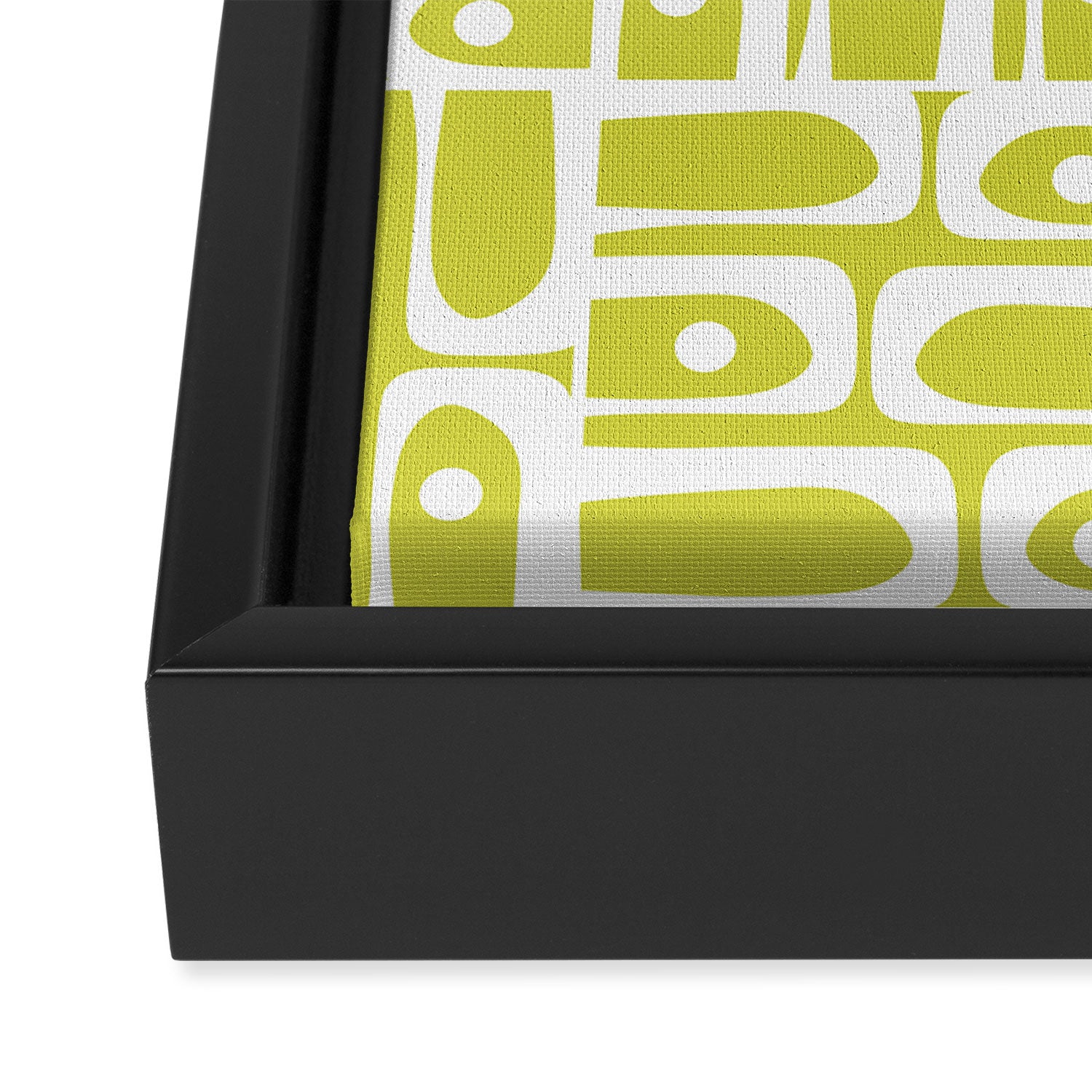 Mid Century Modern Piquet Abstract Multi Pattern in Chartreuse and White Framed Canvas Print Gallery Image 3