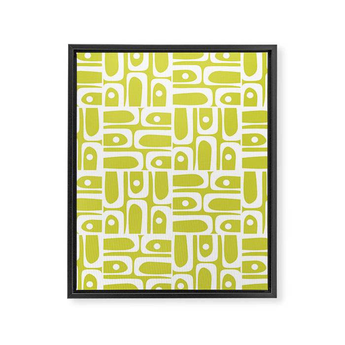 Mid Century Modern Piquet Abstract Multi Pattern in Chartreuse and White Framed Canvas Print Gallery Image 1