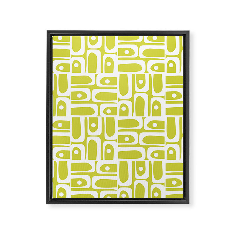 Mid Century Modern Piquet Abstract Multi Pattern in Chartreuse and White Framed Canvas Print Gallery Image 8