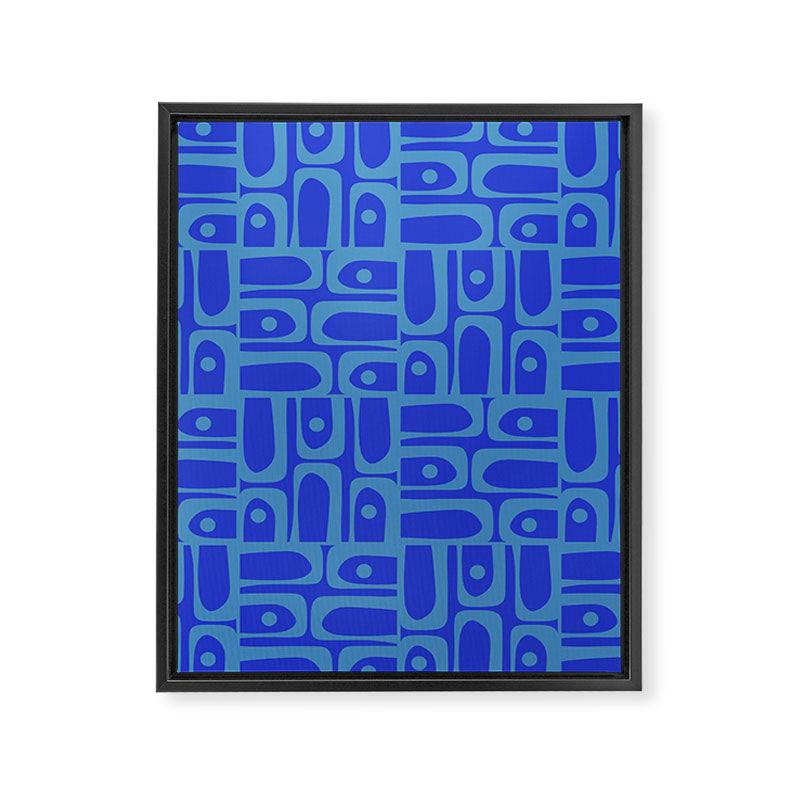 Mid Century Modern Piquet Abstract Multi Pattern in Cobalt and Sea Blue Framed Canvas Print Gallery Image 8