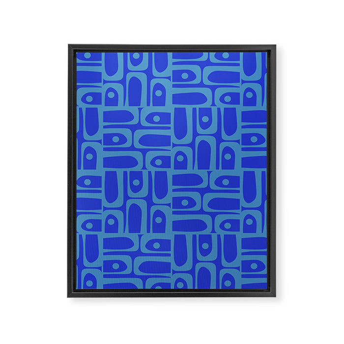 Mid Century Modern Piquet Abstract Multi Pattern in Cobalt and Sea Blue Framed Canvas Print Gallery Image 1
