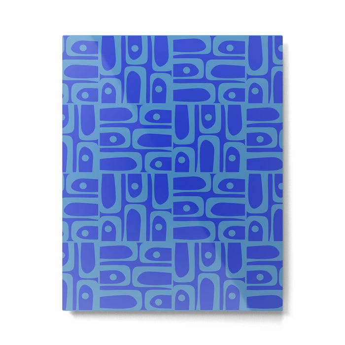 Mid Century Modern Piquet Abstract Multi Pattern in Cobalt and Sea Blue Metal Print Gallery Image 1