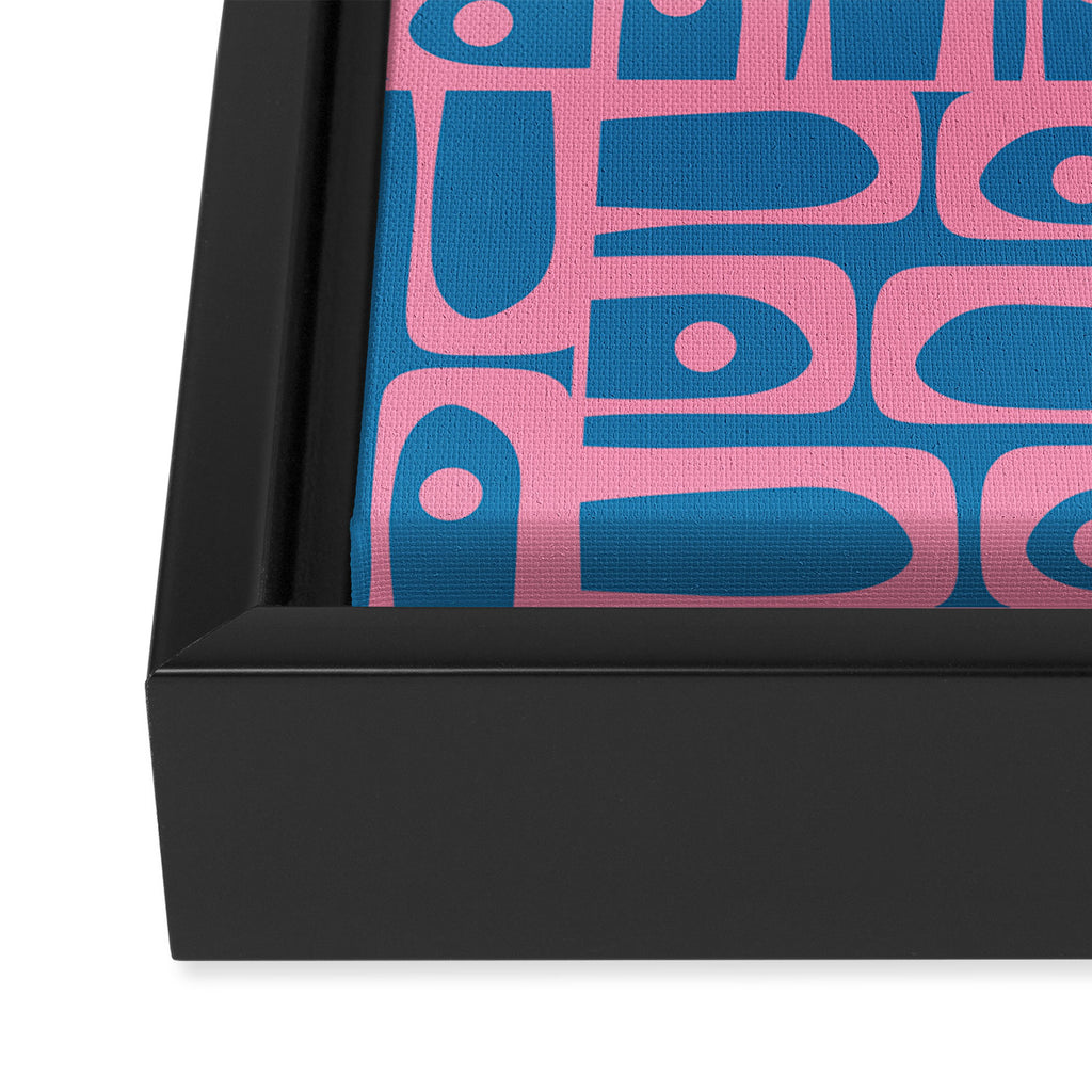 Mid Century Modern Piquet Abstract Multi Pattern in Colorful Pink and Blue Framed Canvas Print Gallery Image 3