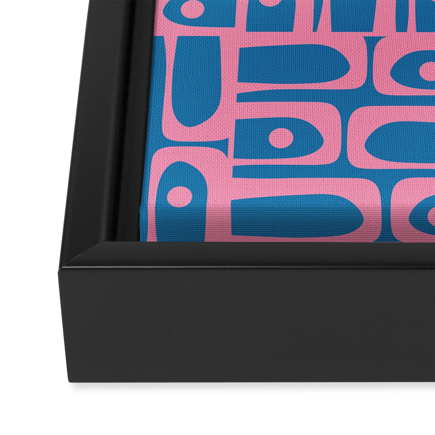Mid Century Modern Piquet Abstract Multi Pattern in Colorful Pink and Blue Framed Canvas Print Gallery Image 3