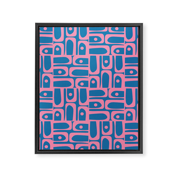 Mid Century Modern Piquet Abstract Multi Pattern in Colorful Pink and Blue Framed Canvas Print Gallery Image 1