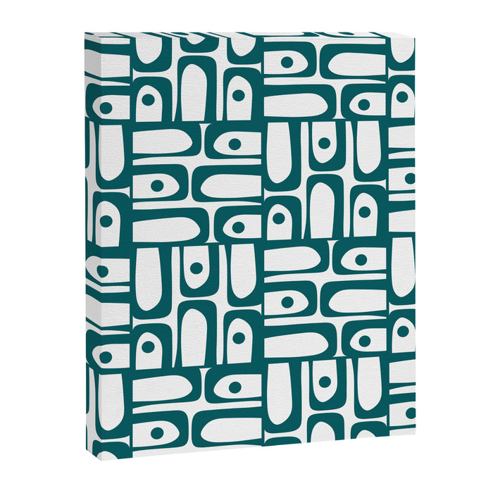 Mid Century Modern Piquet Abstract Multi Pattern in Deep Teal Marine Green-Blue and White Canvas Print Gallery Image 1