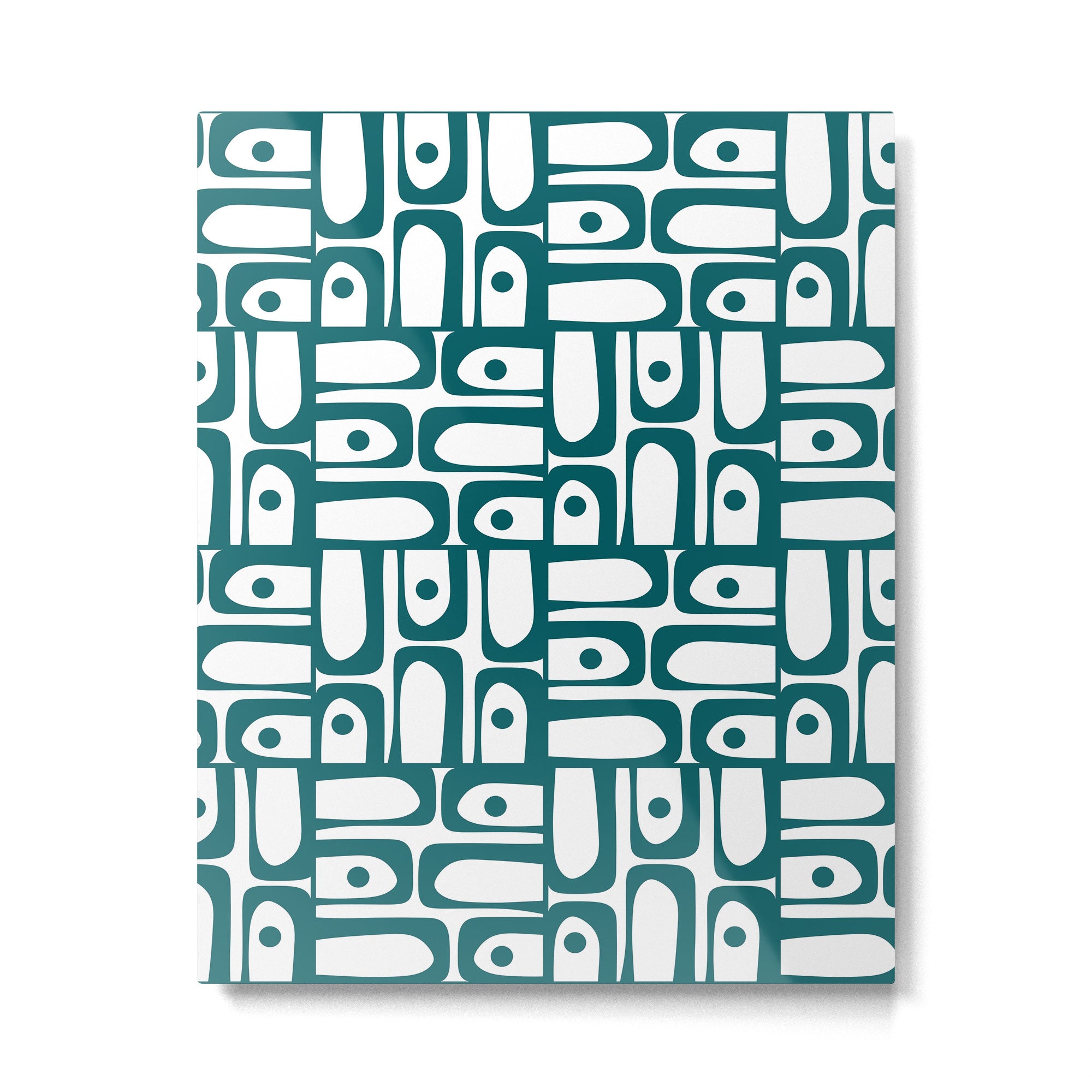 Mid Century Modern Piquet Abstract Multi Pattern in Deep Teal Marine Green-Blue and White Metal Print Gallery Image 6