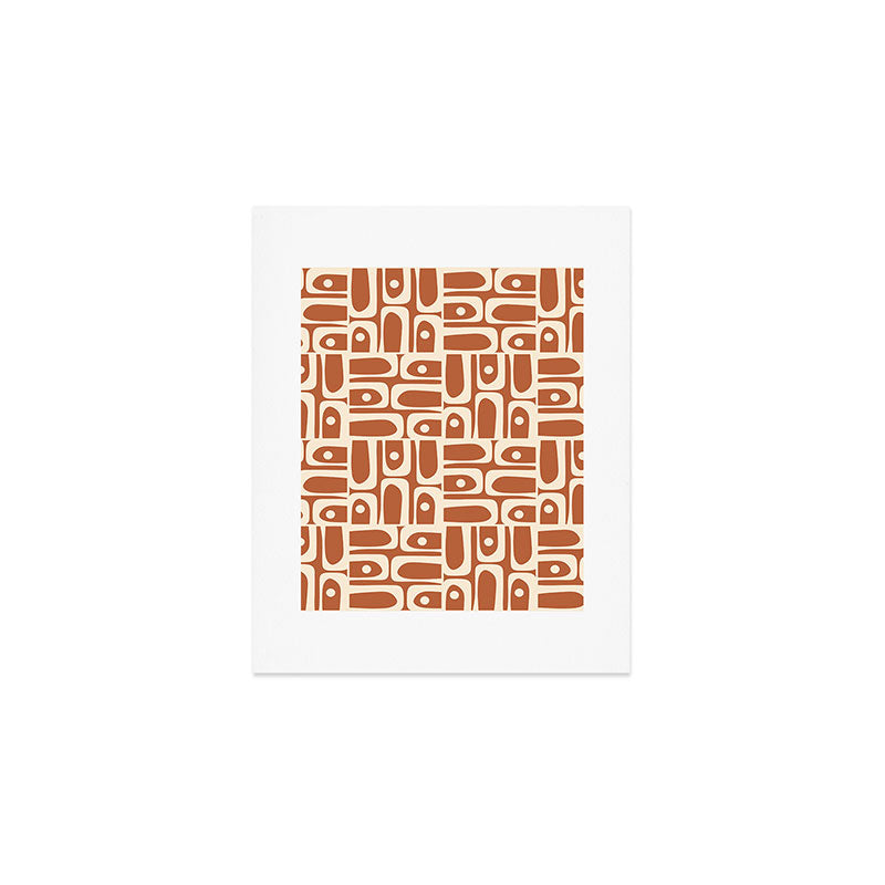 Mid Century Modern Piquet Abstract Multi Pattern in Earthy Red Brown and Beige Cream Art Print Gallery Image 1