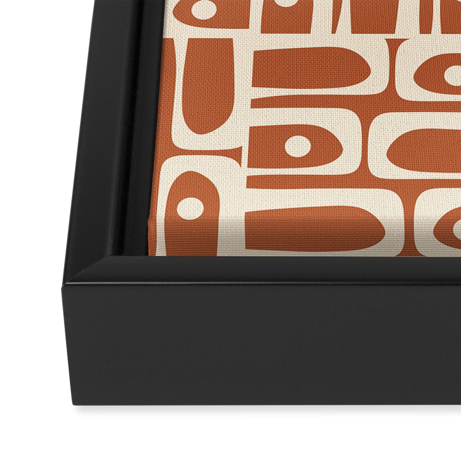 Mid Century Modern Piquet Abstract Multi Pattern in Earthy Red Brown and Beige Cream Framed Canvas Print Gallery Image 3