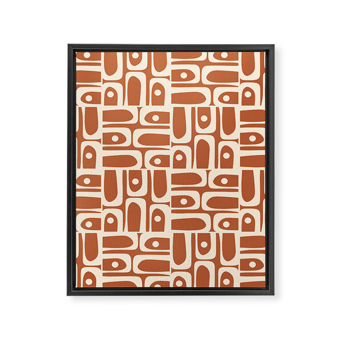 Mid Century Modern Piquet Abstract Multi Pattern in Earthy Red Brown and Beige Cream Framed Canvas Print Gallery Image 1