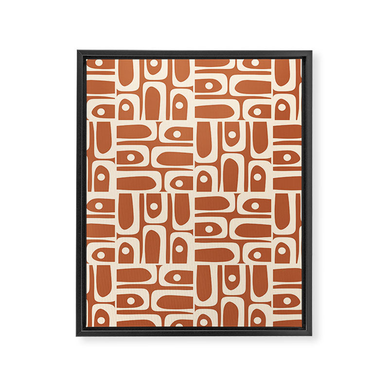 Mid Century Modern Piquet Abstract Multi Pattern in Earthy Red Brown and Beige Cream Framed Canvas Print Gallery Image 8