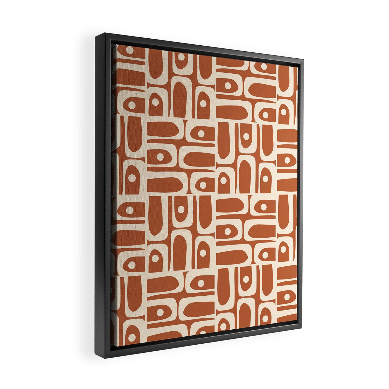 Mid Century Modern Piquet Abstract Multi Pattern in Earthy Red Brown and Beige Cream Framed Canvas Print Gallery Image 2