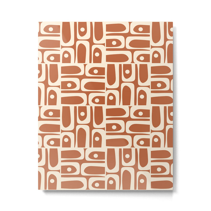 Mid Century Modern Piquet Abstract Multi Pattern in Earthy Red Brown and Beige Cream Metal Print Gallery Image 1