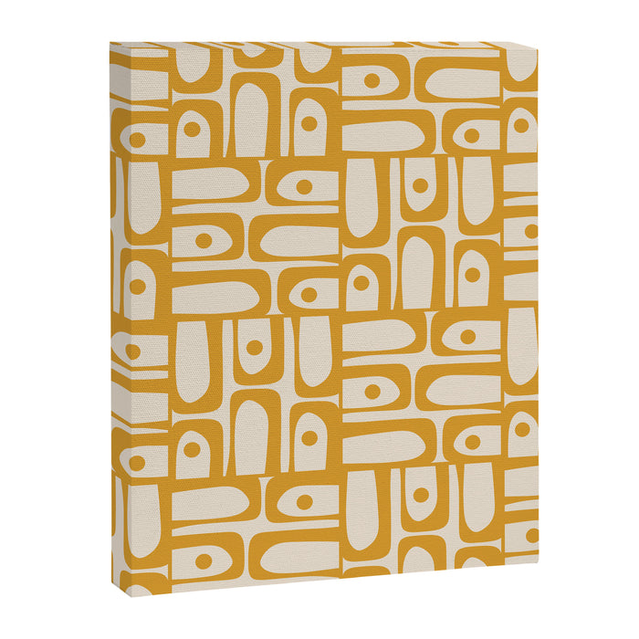 Mid Century Modern Piquet Abstract Multi Pattern in Golden Ochre Mustard and Beige Canvas Print Gallery Image 1
