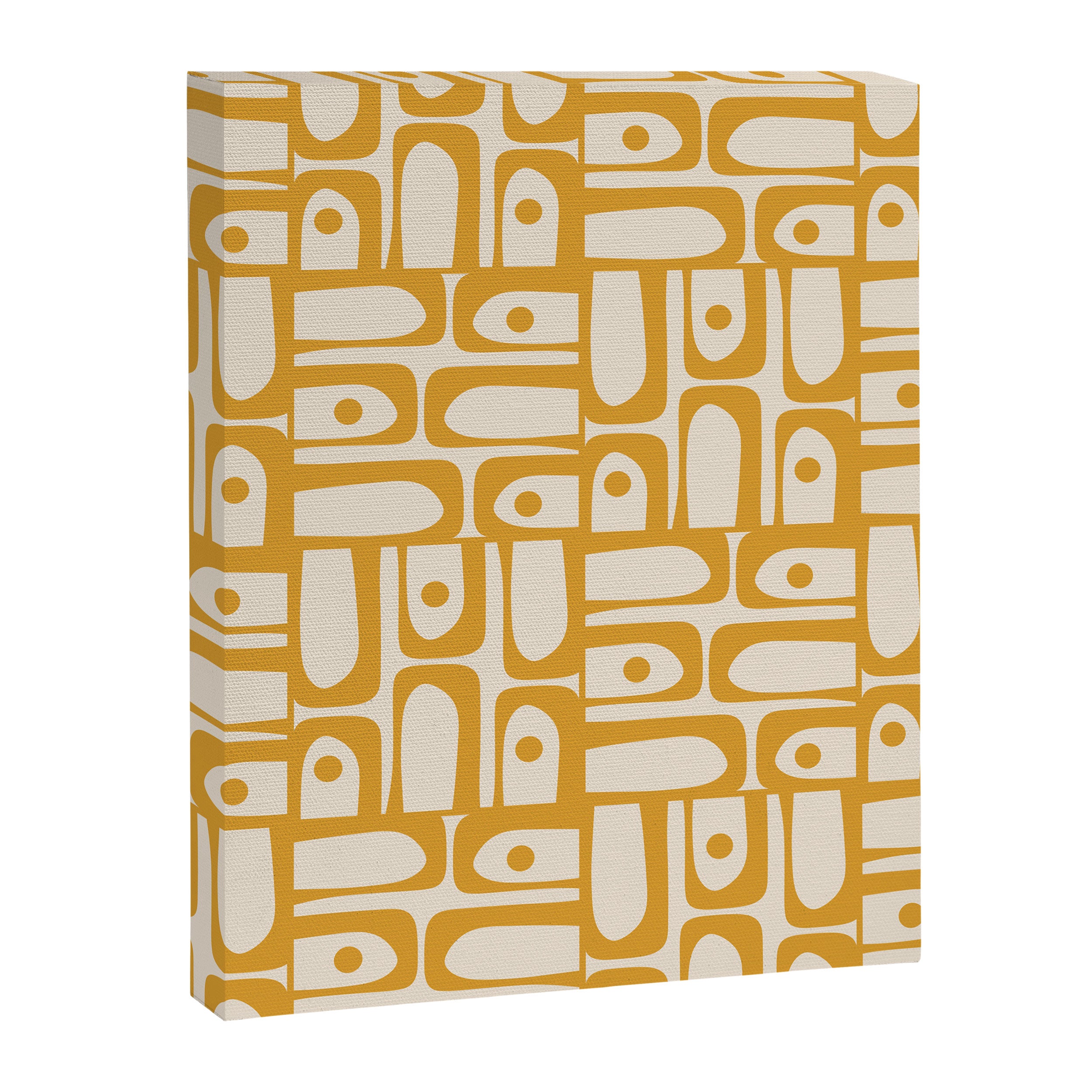 Mid Century Modern Piquet Abstract Multi Pattern in Golden Ochre Mustard and Beige Canvas Print Gallery Image 8