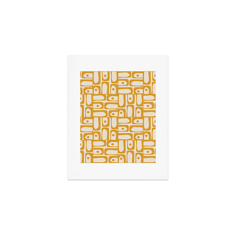 Mid Century Modern Piquet Abstract Multi Pattern in Golden Ochre Mustard and Beige Art Print Gallery Image 1