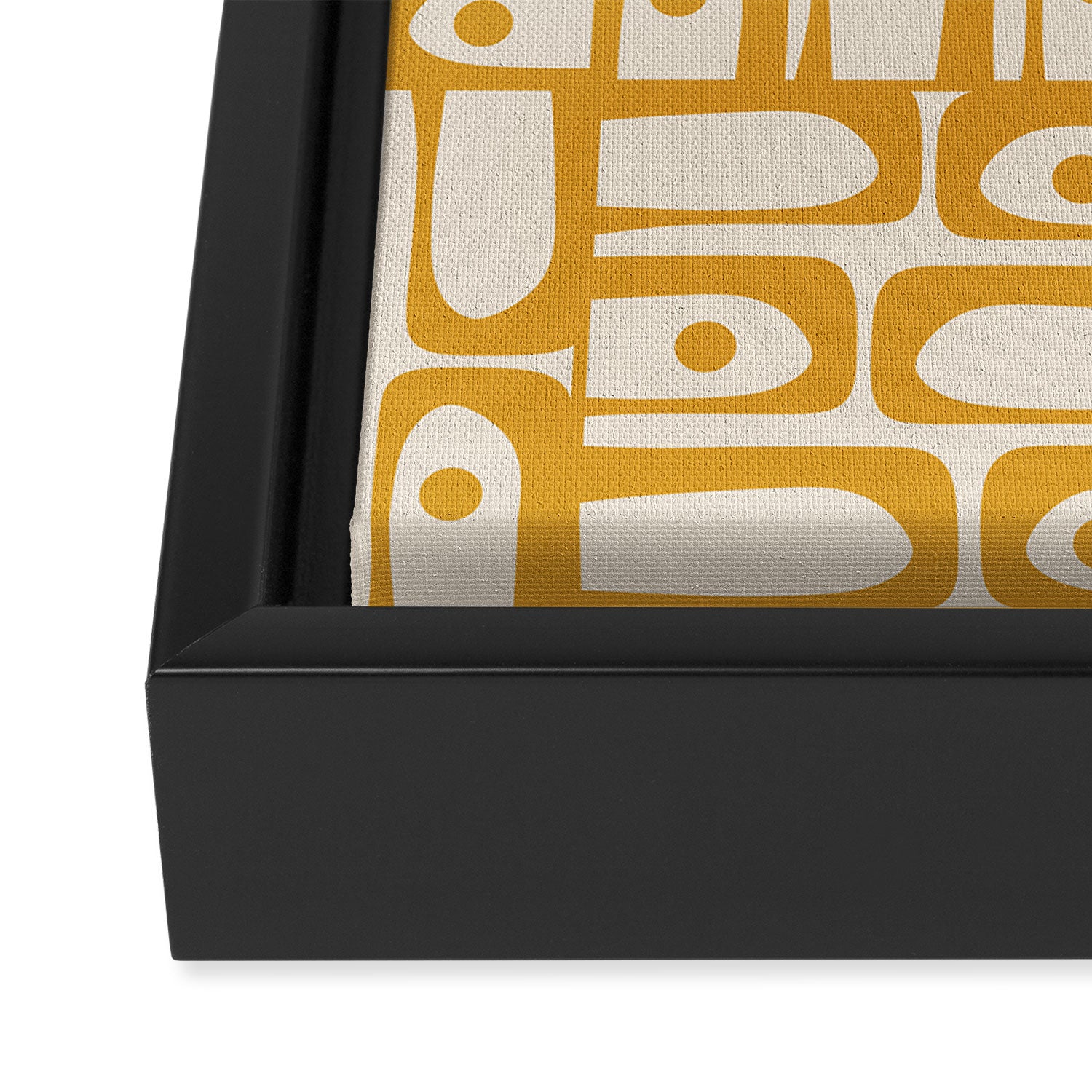 Mid Century Modern Piquet Abstract Multi Pattern in Golden Ochre Mustard and Beige Framed Canvas Print Gallery Image 3