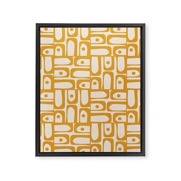 Mid Century Modern Piquet Abstract Multi Pattern in Golden Ochre Mustard and Beige Framed Canvas Print Gallery Image 1