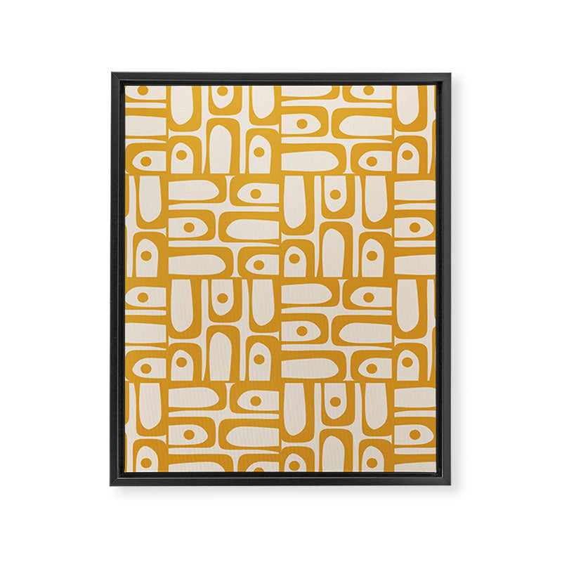 Mid Century Modern Piquet Abstract Multi Pattern in Golden Ochre Mustard and Beige Framed Canvas Print Gallery Image 8