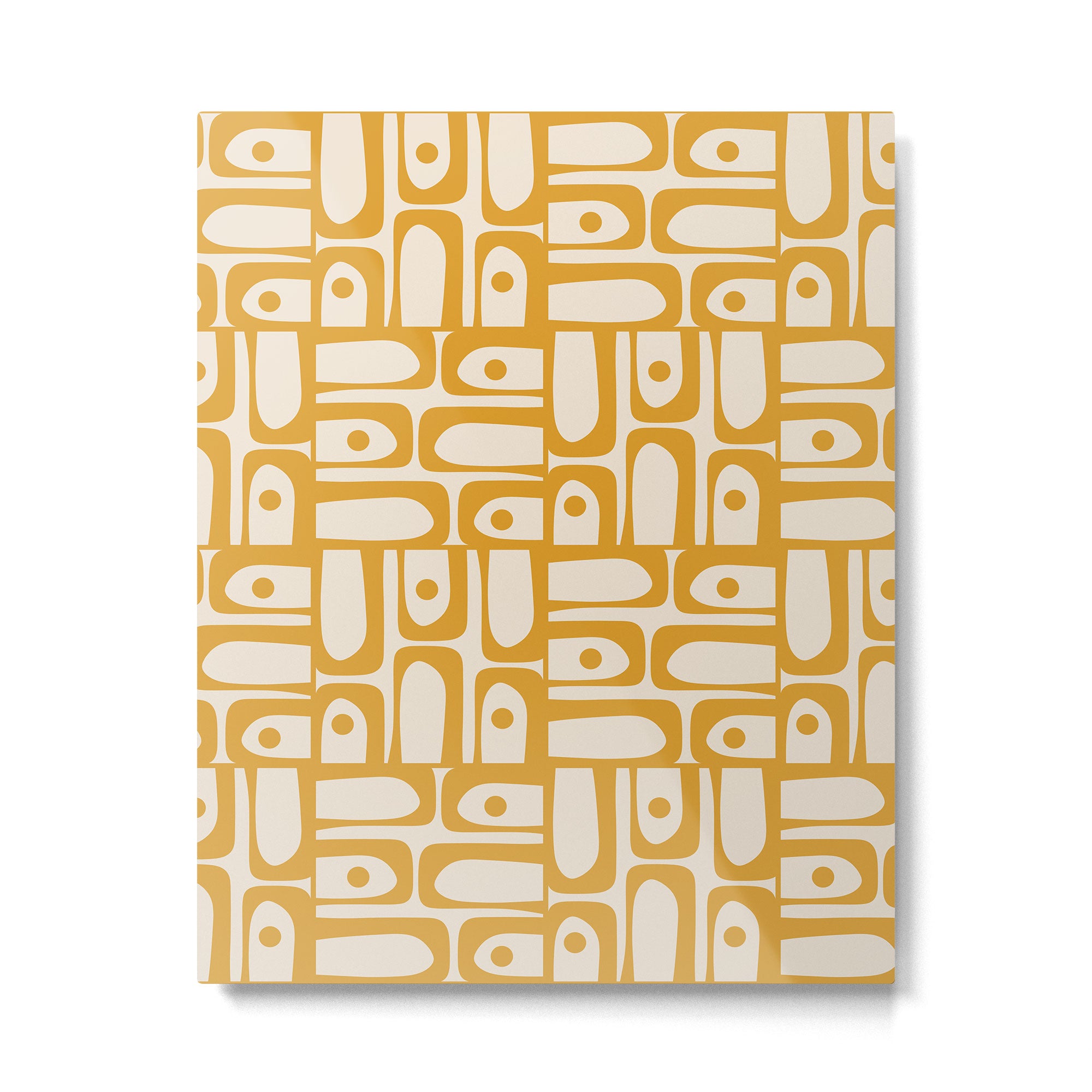 Mid Century Modern Piquet Abstract Multi Pattern in Golden Ochre Mustard and Beige Metal Print Gallery Image 6