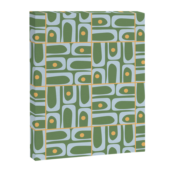 Mid Century Modern Piquet Abstract Multi Pattern in Green Light Blue Yellow-Orange Canvas Print Gallery Image 1