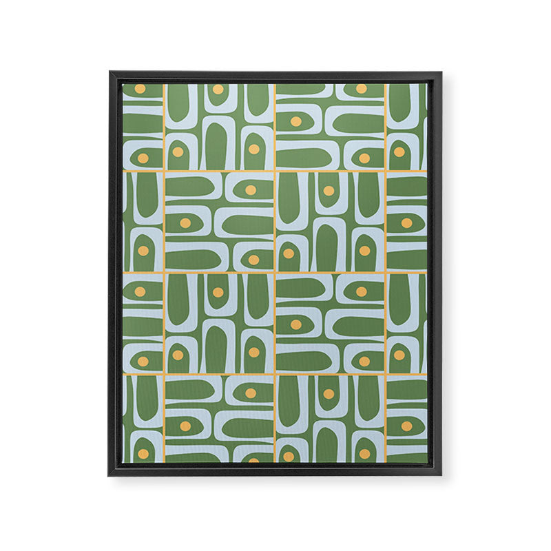 Mid Century Modern Piquet Abstract Multi Pattern in Green Light Blue Yellow-Orange Framed Canvas Print Gallery Image 8