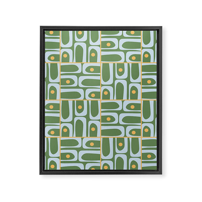 Mid Century Modern Piquet Abstract Multi Pattern in Green Light Blue Yellow-Orange Framed Canvas Print Gallery Image 1