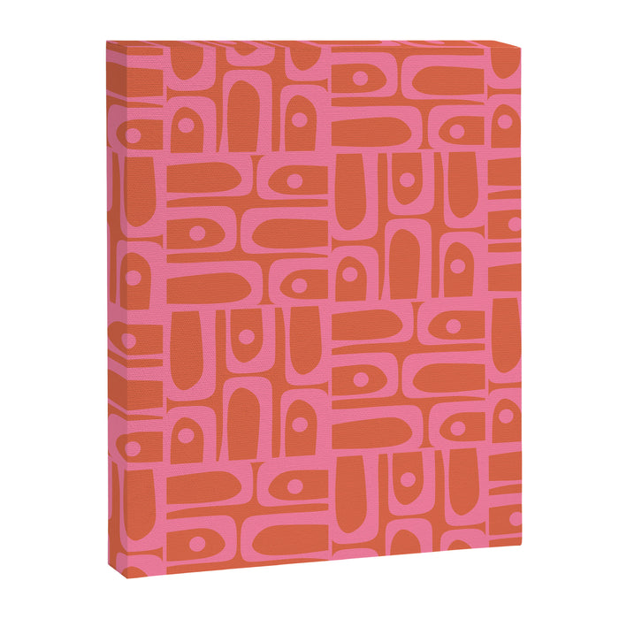 Mid Century Modern Piquet Abstract Multi Pattern in Hot Pink and Spiced Orange Canvas Print Gallery Image 1