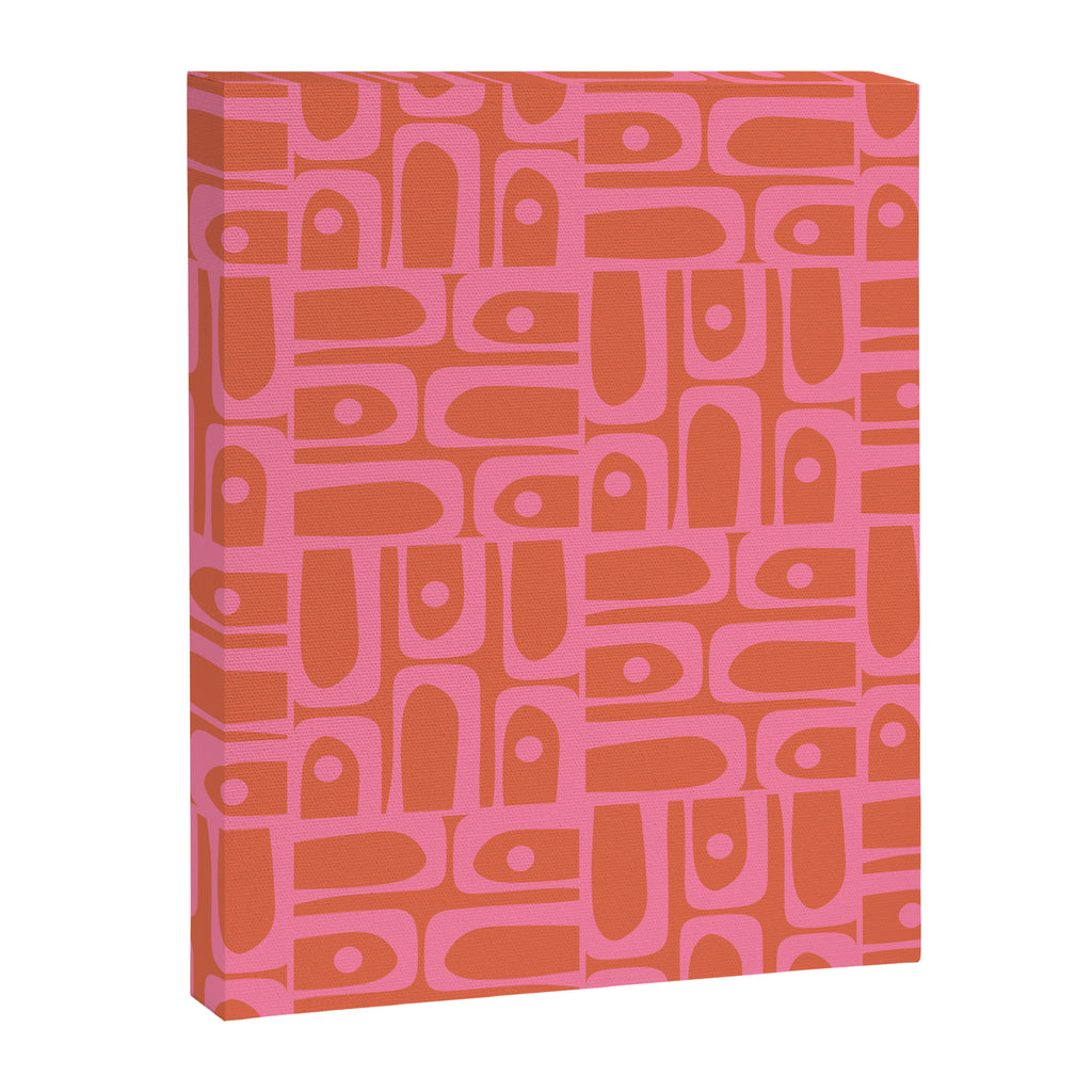 Mid Century Modern Piquet Abstract Multi Pattern in Hot Pink and Spiced Orange Canvas Print Gallery Image 8