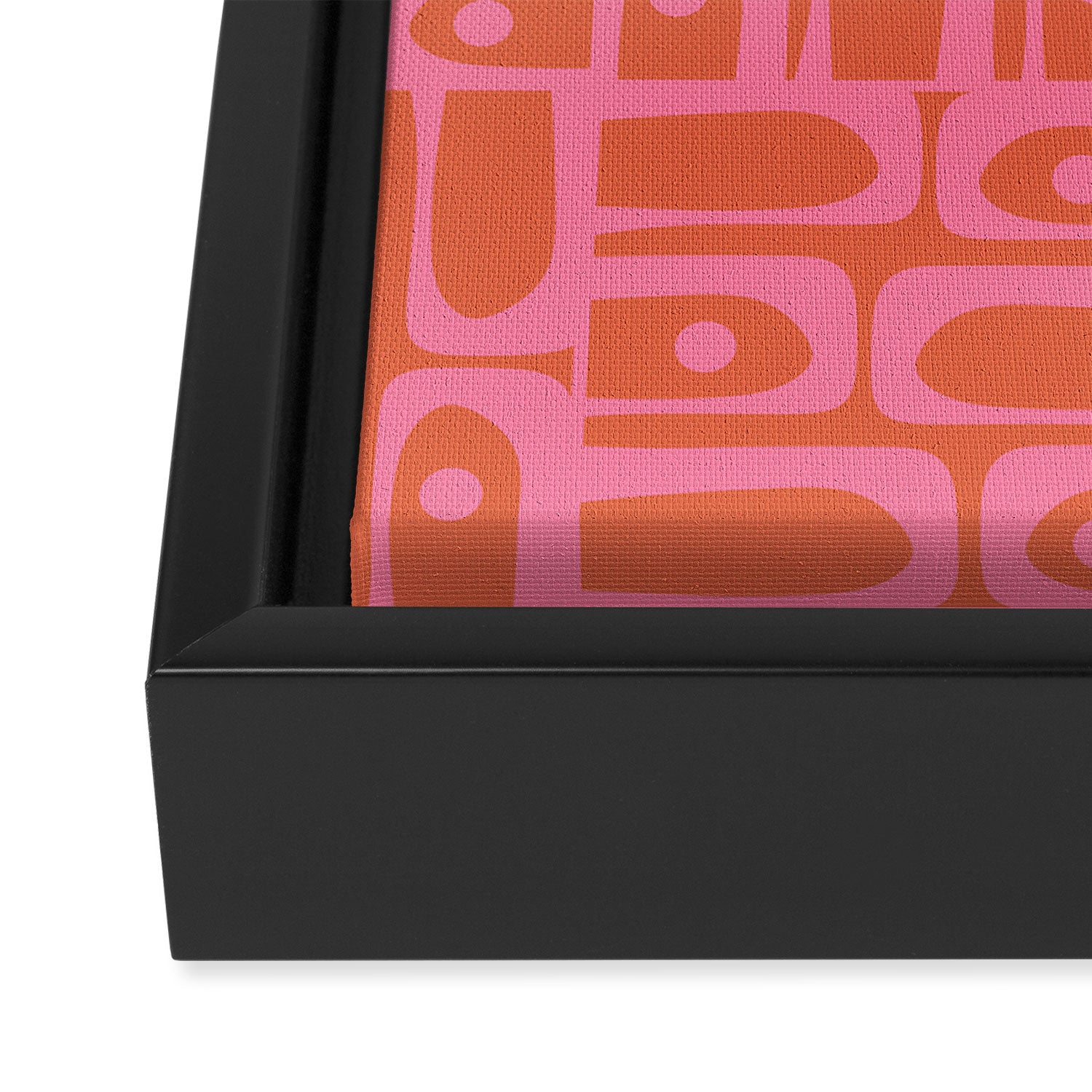 Mid Century Modern Piquet Abstract Multi Pattern in Hot Pink and Spiced Orange Framed Canvas Print Gallery Image 3