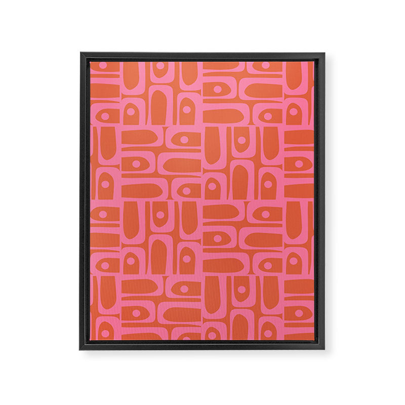 Mid Century Modern Piquet Abstract Multi Pattern in Hot Pink and Spiced Orange Framed Canvas Print Gallery Image 8