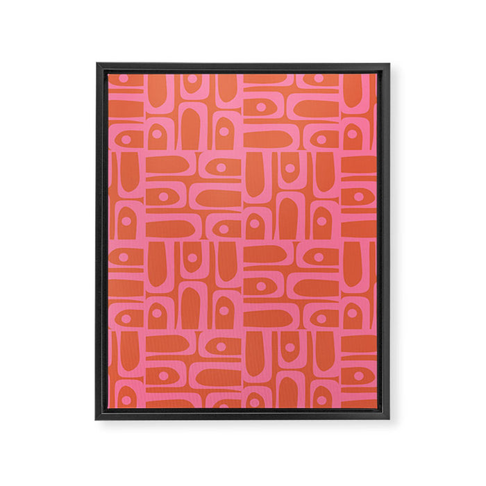 Mid Century Modern Piquet Abstract Multi Pattern in Hot Pink and Spiced Orange Framed Canvas Print Gallery Image 1