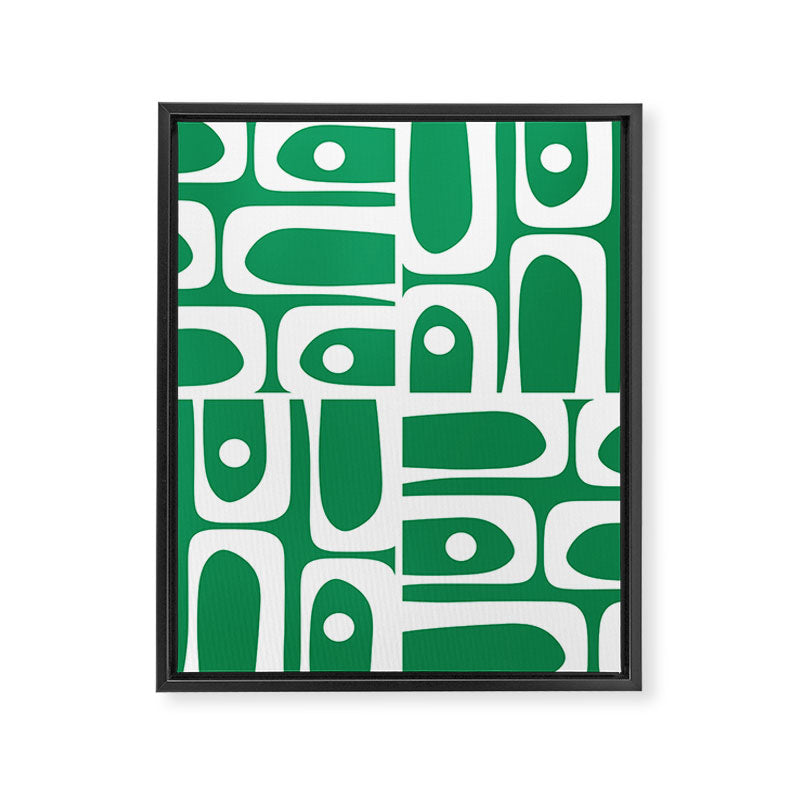 Mid Century Modern Piquet Abstract Multi Pattern in Kelly Green and White Framed Canvas Print Gallery Image 8