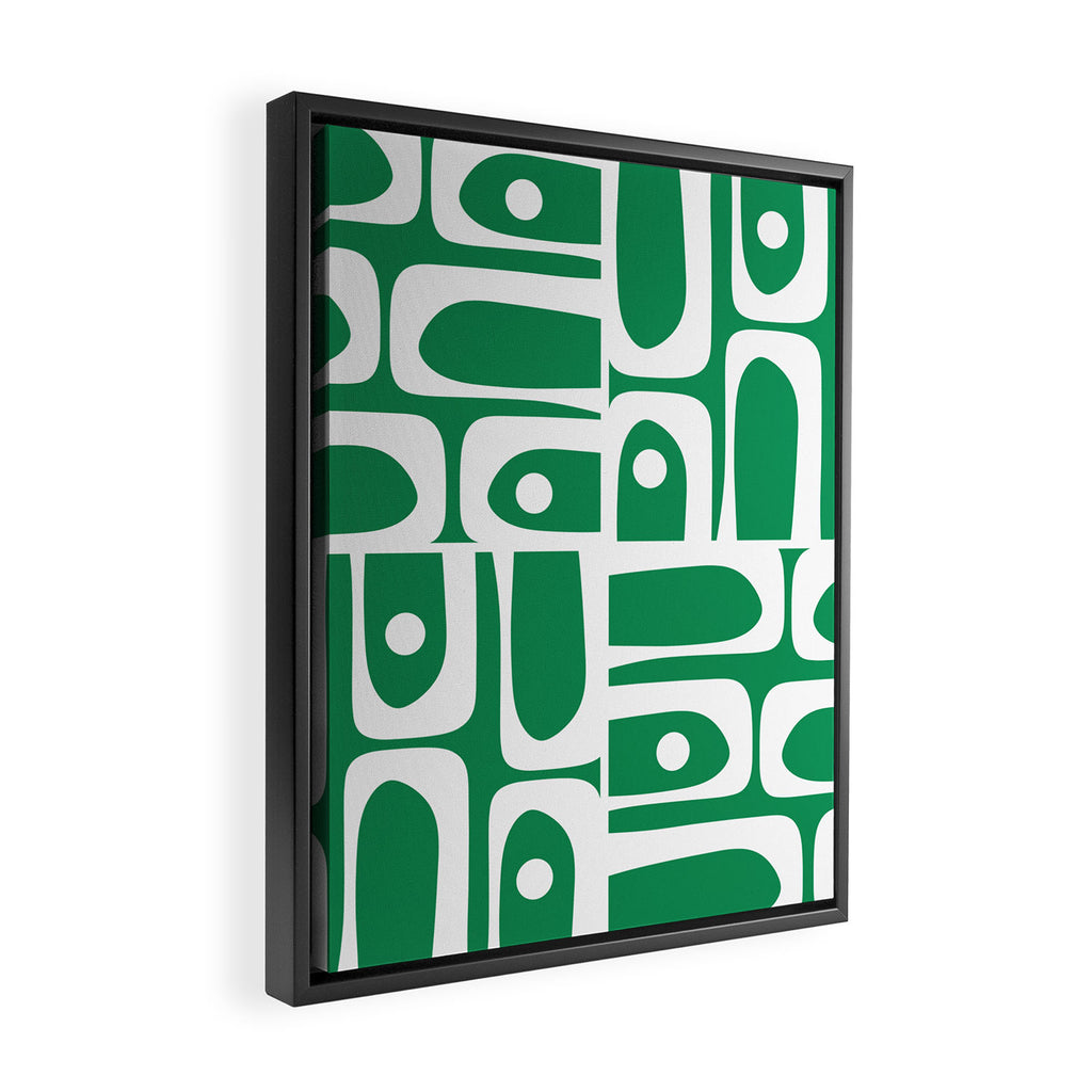 Mid Century Modern Piquet Abstract Multi Pattern in Kelly Green and White Framed Canvas Print Gallery Image 2