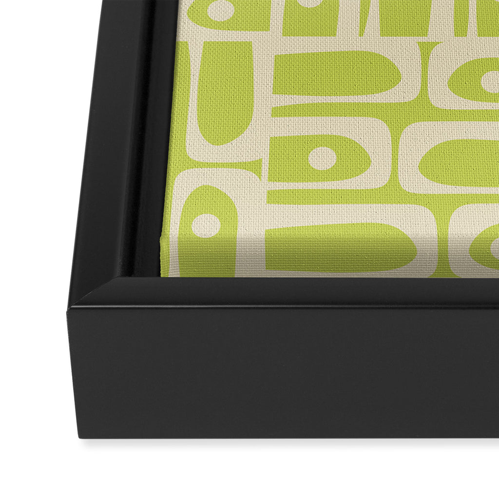 Mid Century Modern Piquet Abstract Multi Pattern in Light Lime Linden Green and Beige Framed Canvas Print Gallery Image 3