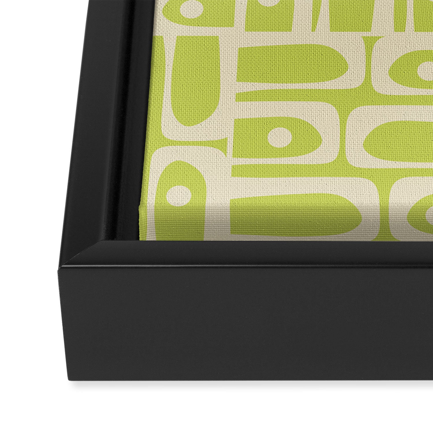 Mid Century Modern Piquet Abstract Multi Pattern in Light Lime Linden Green and Beige Framed Canvas Print Gallery Image 3