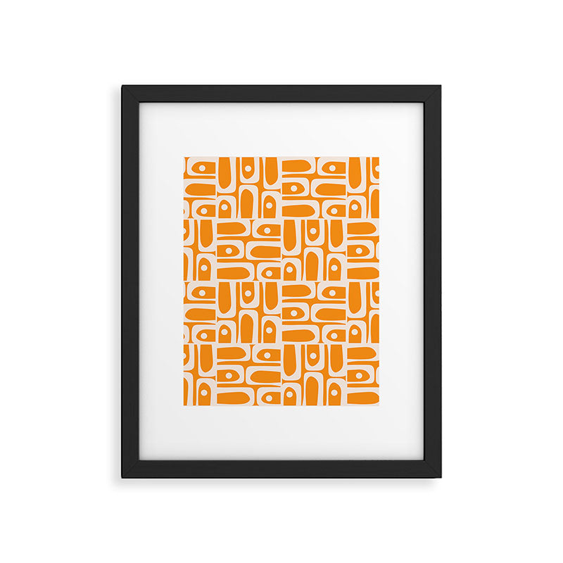 Mid Century Modern Piquet Abstract Multi Pattern in Light Pumpkin Orange Framed Art Print Gallery Image 6