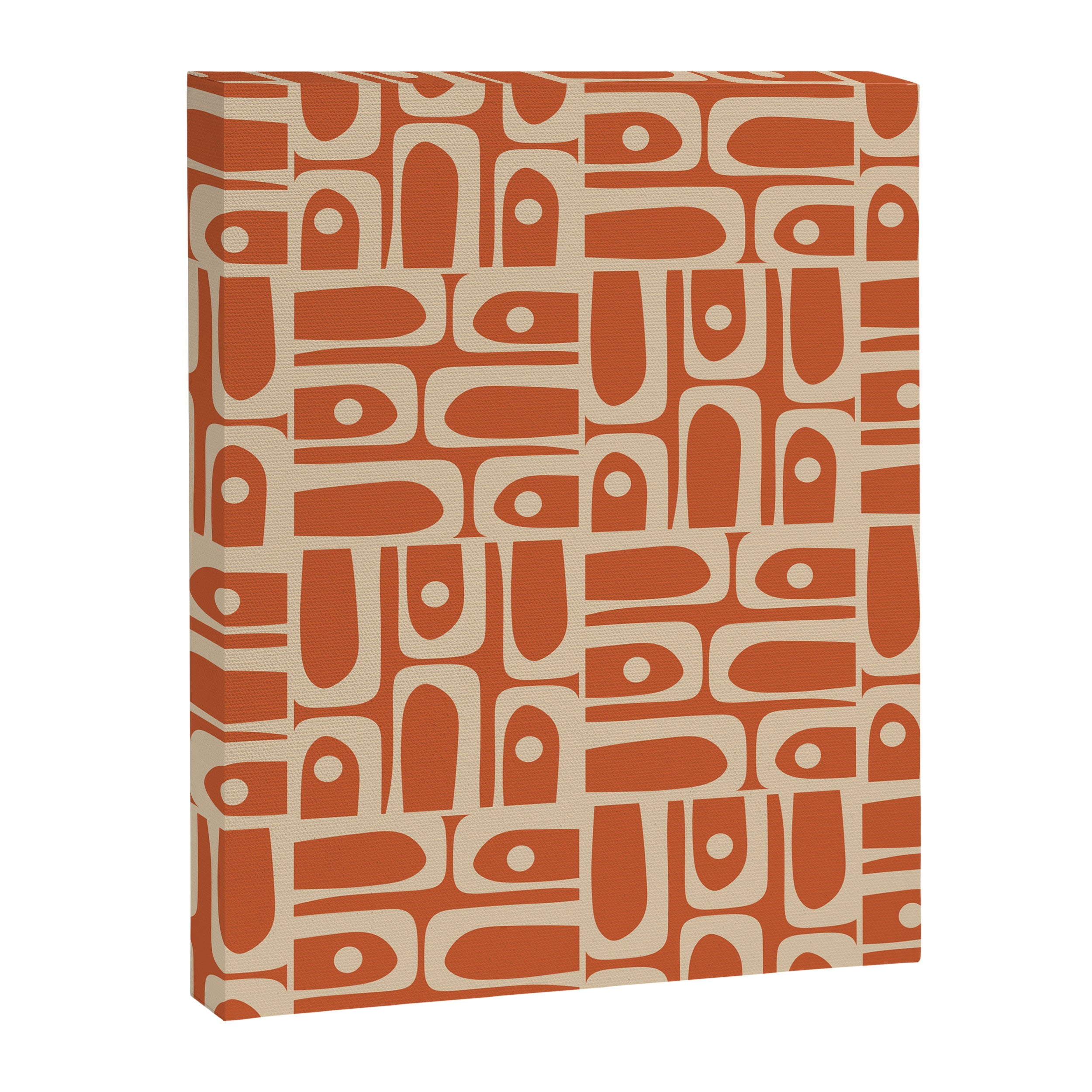 Mid Century Modern Piquet Abstract Multi Pattern in Mid Mod Burnt Orange and Beige Canvas Print Gallery Image 8