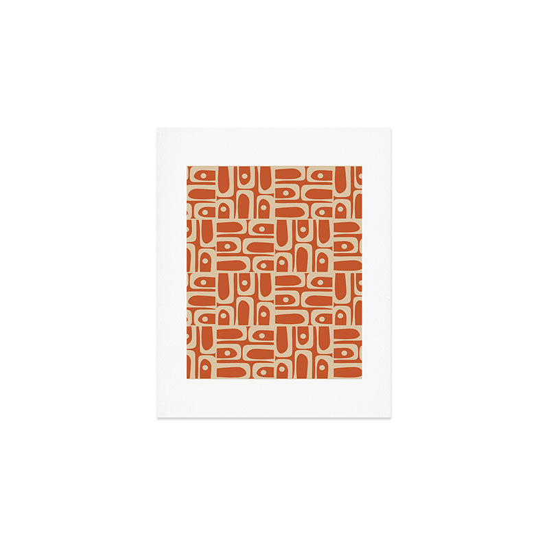Mid Century Modern Piquet Abstract Multi Pattern in Mid Mod Burnt Orange and Beige Art Print Gallery Image 1