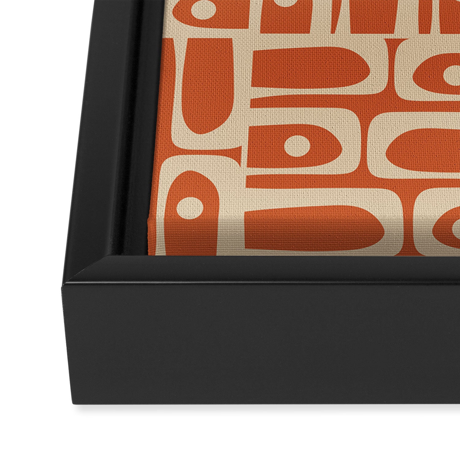 Mid Century Modern Piquet Abstract Multi Pattern in Mid Mod Burnt Orange and Beige Framed Canvas Print Gallery Image 3
