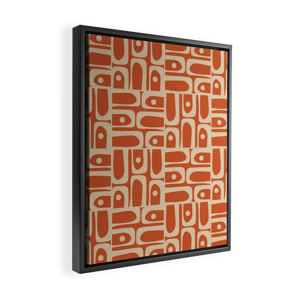 Mid Century Modern Piquet Abstract Multi Pattern in Mid Mod Burnt Orange and Beige Framed Canvas Print Gallery Image 2