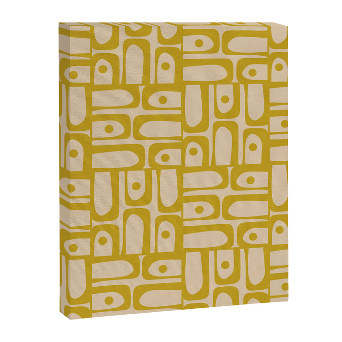 Mid Century Modern Piquet Abstract Multi Pattern in Mid Mod Mustard Yellow and Beige Canvas Print Gallery Image 1